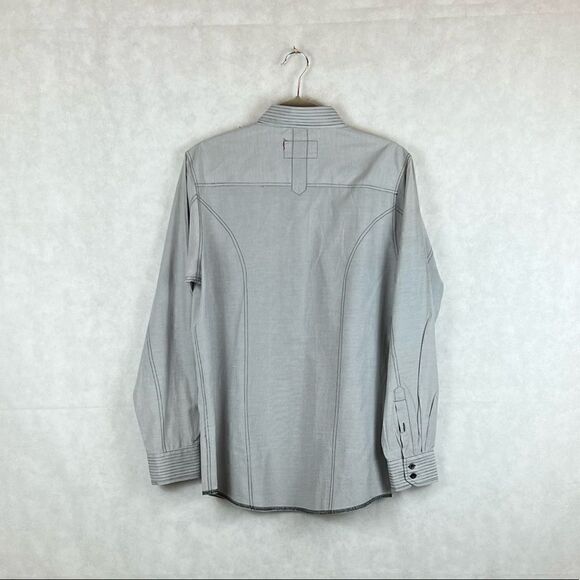 No Retreat Engineer Grey Black Striped Button Up Casual Shirt - Picture 2 of 12